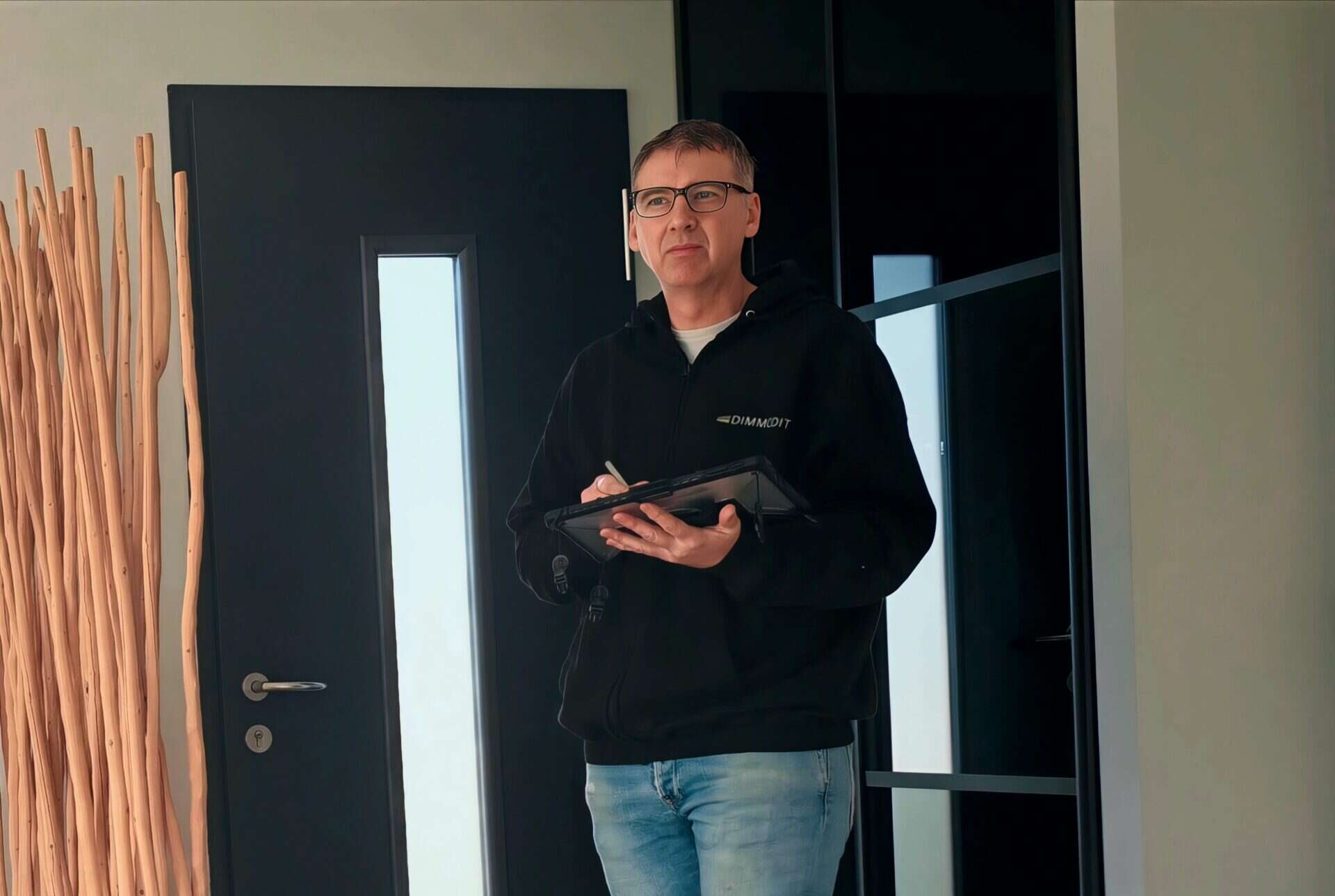 Relevé technique des parois, murs et menuiseries par le diagnostiqueur Jean-Michel Buecheler (Dimmodit) pour un DPE précis.